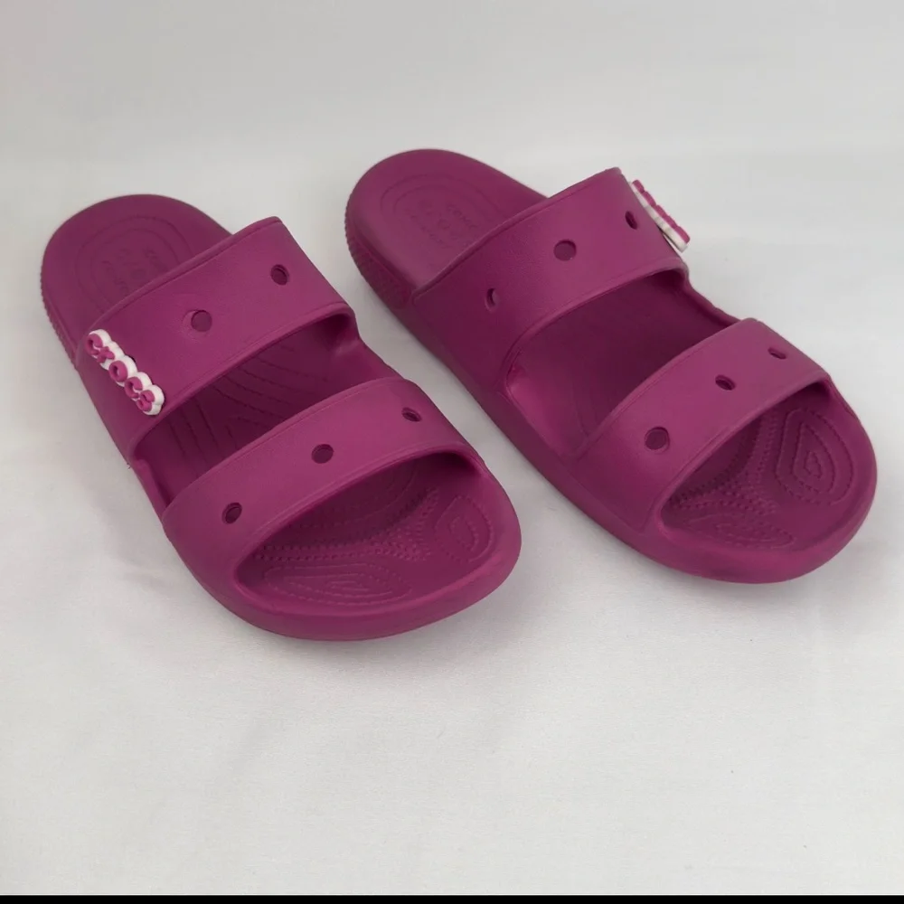 Crocs Pink Two-Strap Slide Sandals Sz M9 W11 Magenta Comfort Slip-On